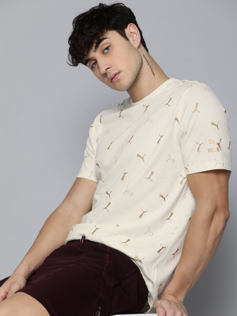 

Puma Men Cream-Coloured & Beige Classics Graphics Brand Logo Printed AOP T-shirt