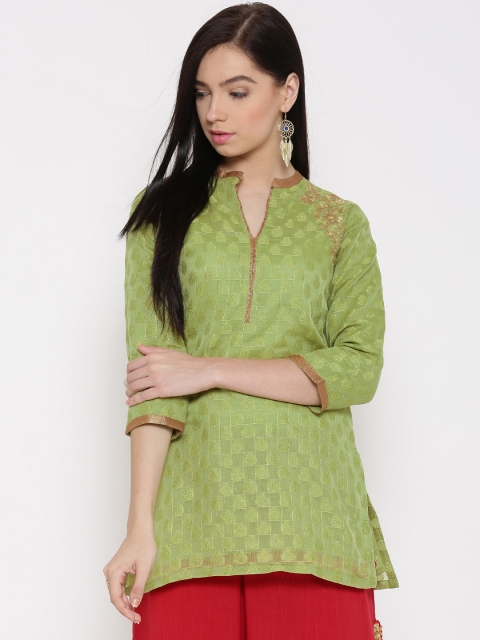 

Biba Green Embroidered Pure Cotton Kurti