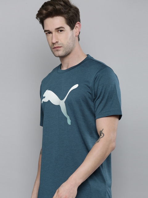 

Puma Men Teal Blue Relaxed Logo Print Favourite Heather Cat dryCELL Training T-shirt