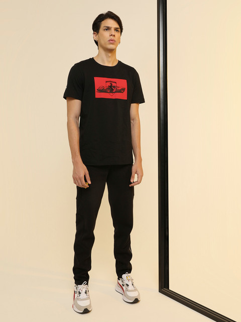 

PUMA Motorsport Men Black Red Ferrari Race Graphic Brand Logo Printed Pure Cotton T-shirt