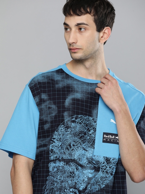 

PUMA Motorsport Men Blue Black Printed Red Bull Racing AOP Pure Cotton T-shirt