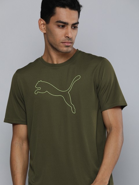 

Puma Men Olive Green Performance Cat Printed dryCELL Training T-shirt