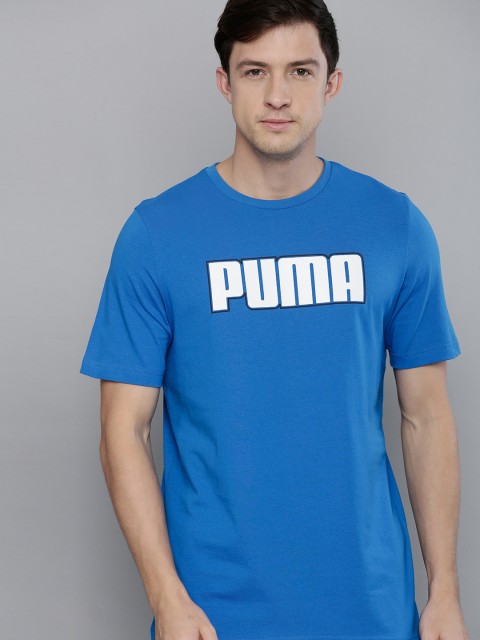 

Puma Men Blue White Brand Logo Printed DryCell Modern Basics Pure Cotton T-shirt