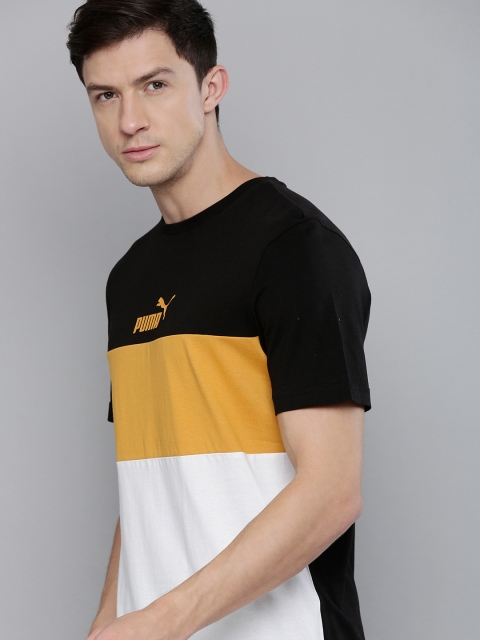 

Puma Men Black Mustard Yellow Colourblocked Pure Cotton T-shirt