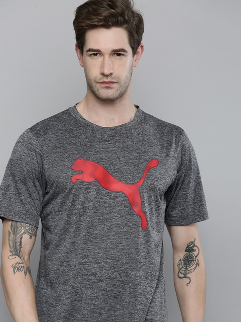 

Puma Men Grey & Orange Favourite Heather Cat Brand Logo Printed T-shirt