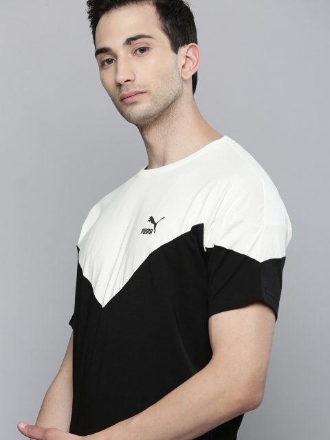 

Puma Men Black White Colourblocked Iconic MCS Pure Cotton T-shirt