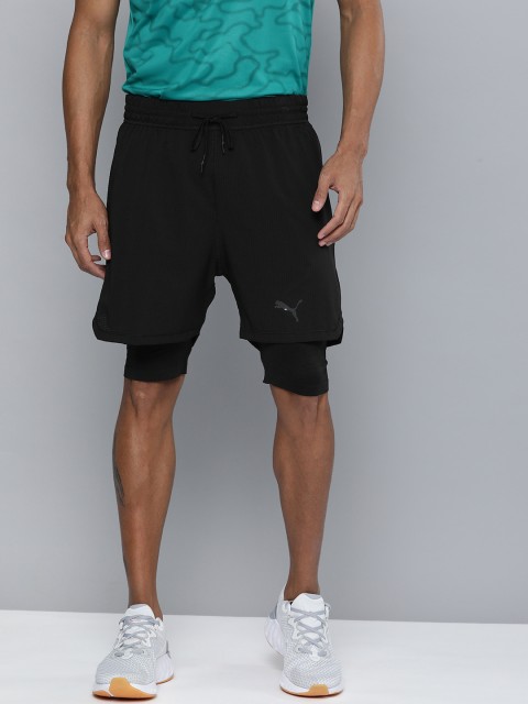 

Puma Men Black Solid Slim Fit EvoKnit 5" 2-in-1 Knitted Training Performance Shorts