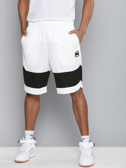 

PUMA Hoops Men White And Black Colourblocked Ultimate Basketball Sports Shorts