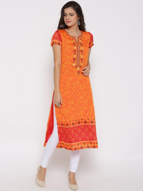

Biba Women Orange & Red Printed Straight Kurta