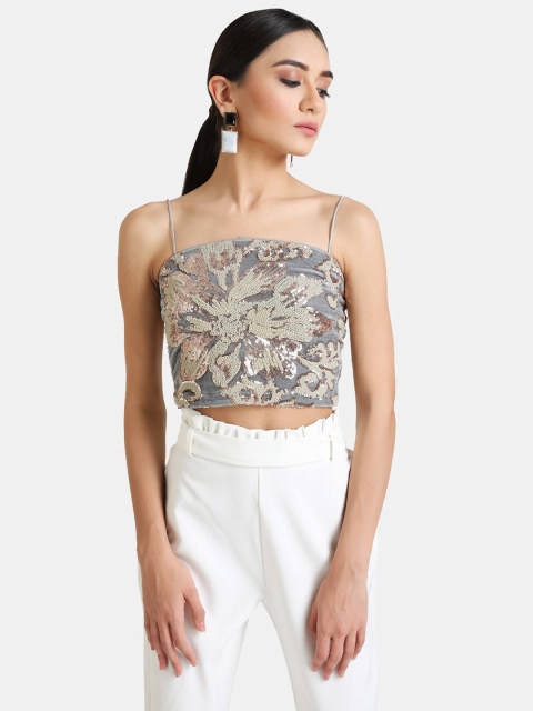 

Kazo Grey Embellished Crop Top