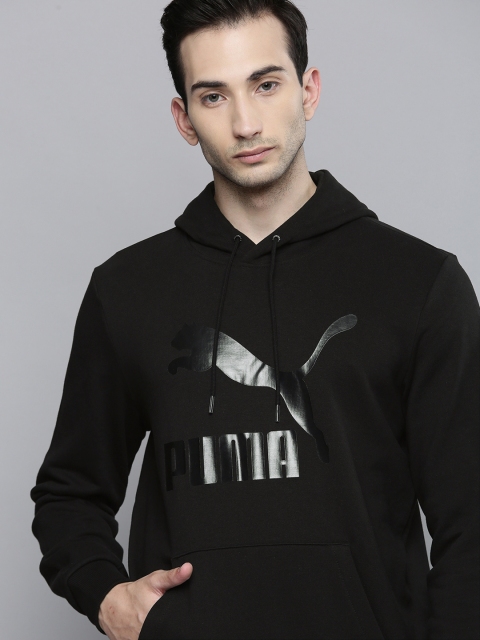 

Puma Men Black Printed Classics Logo Hooded Sweatshirt