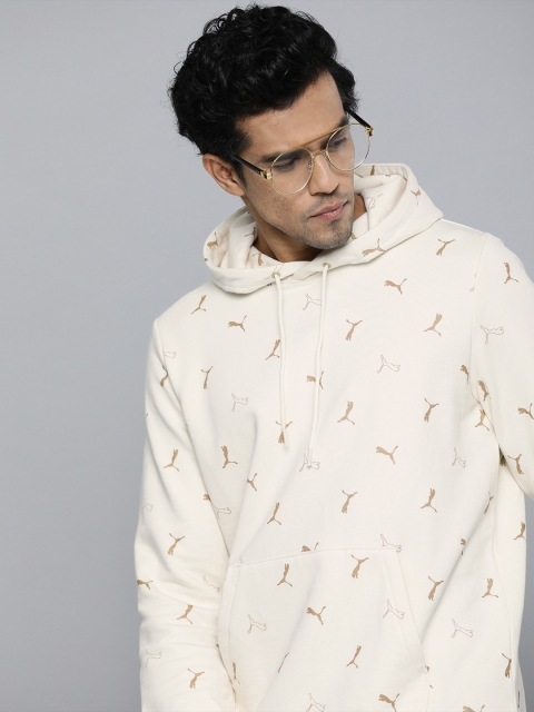 

Puma Men Cream-Coloured CG Brand Logo Printed Hooded Sweatshirt