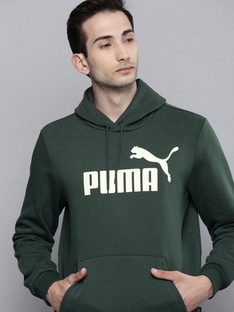 

Puma Men Green Essential Big Logo Printed Hooded Sweatshirt