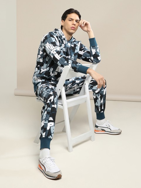 

PUMA Hoops Men Blue & White Printed Booster Hooded Sweatshirt