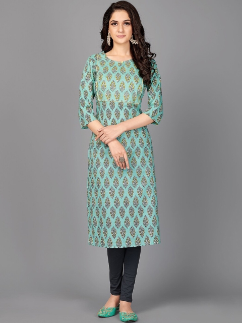 

Vbuyz Women Turquoise Blue Floral Printed Kurta