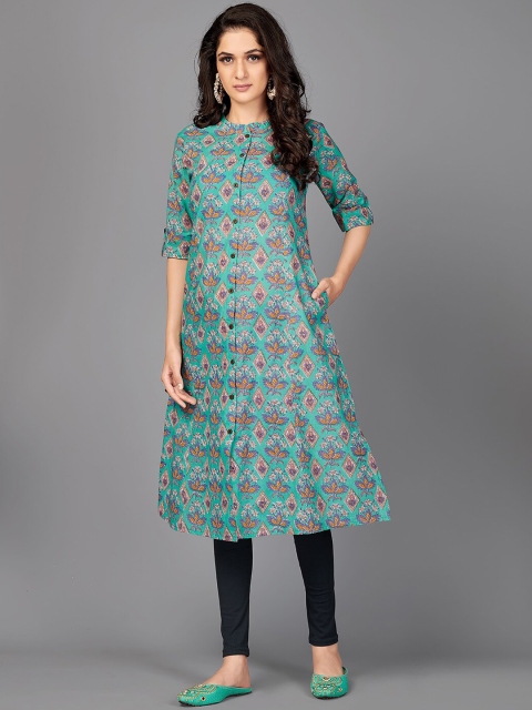

Vbuyz Women Turquoise Blue Floral Printed Kurta