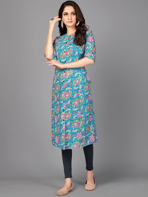 

Vbuyz Women Blue Floral Printed Kurta