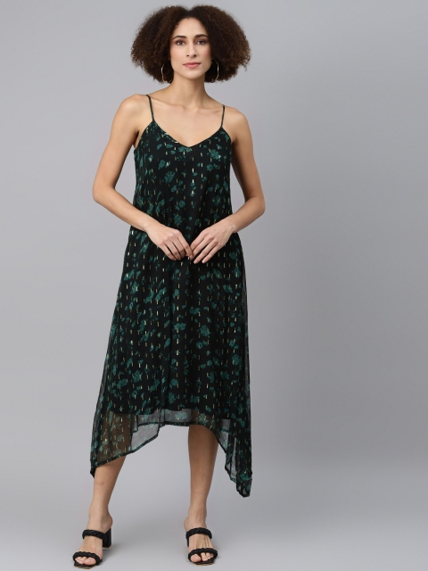 

I AM FOR YOU Green & Gold-Toned Chiffon A-Line Midi Dress
