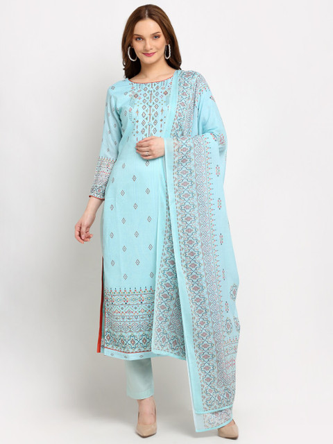 

Stylee LIFESTYLE Turquoise Blue Embroidered Unstitched Dress Material