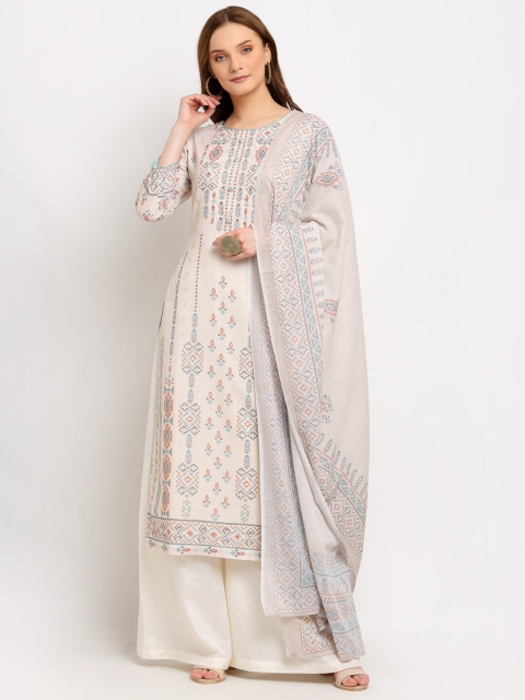 

Stylee LIFESTYLE Cream-Coloured Embroidered Unstitched Dress Material