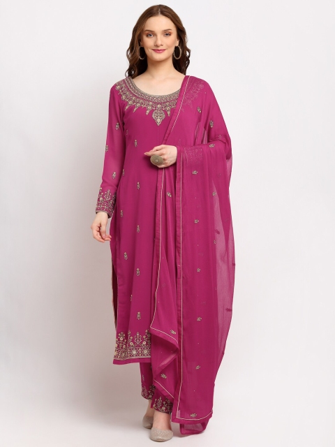 

Stylee LIFESTYLE Magenta Embroidered Unstitched Dress Material