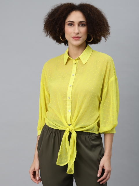 

I AM FOR YOU Yellow Bishop Sleeves Georgette Boxy Top
