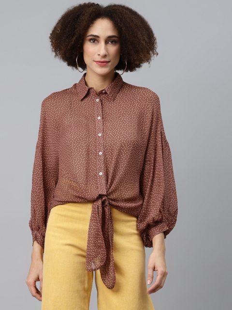 

I AM FOR YOU Rust Bishop Sleeves Georgette Boxy Top