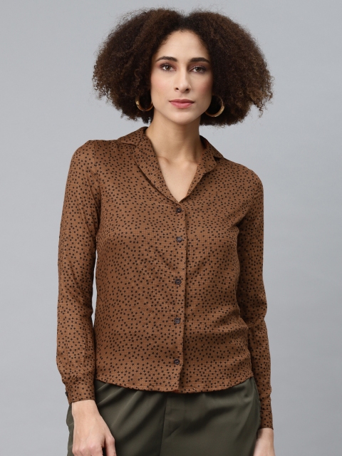 

I AM FOR YOU Brown & Black Crepe Regular Top