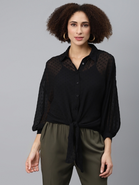 

I AM FOR YOU Black Bishop Sleeves Chiffon Boxy Top