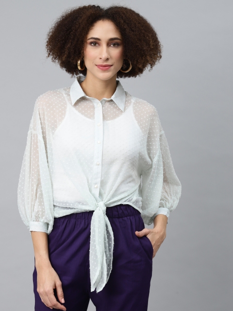 

I AM FOR YOU Green Bishop Sleeves Chiffon Boxy Top