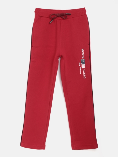 

Monte Carlo Boys Maroon Solid Track Pants with Printed Detail