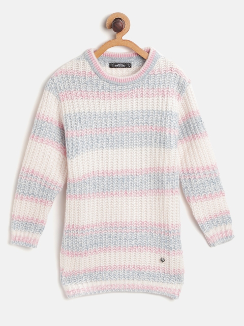 

Monte Carlo Girls White & Blue Striped Rib Knit Longline Pullover