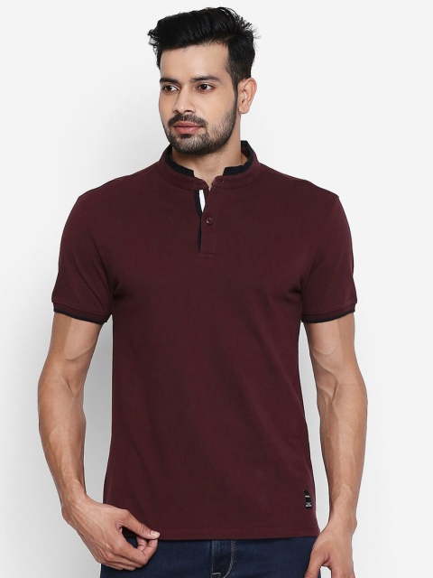 

People Men Maroon Henley Neck Cotton T-shirt
