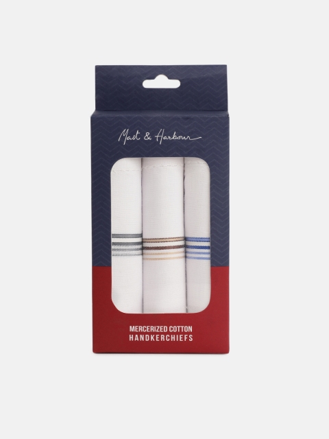 

Mast & Harbour Men Pack of 3 White Solid Mercerized Cotton Handkerchiefs