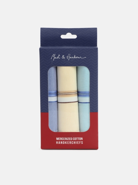 

Mast & Harbour Men Set of 3 Solid Blue & Off-White Cotton Handkerchiefs