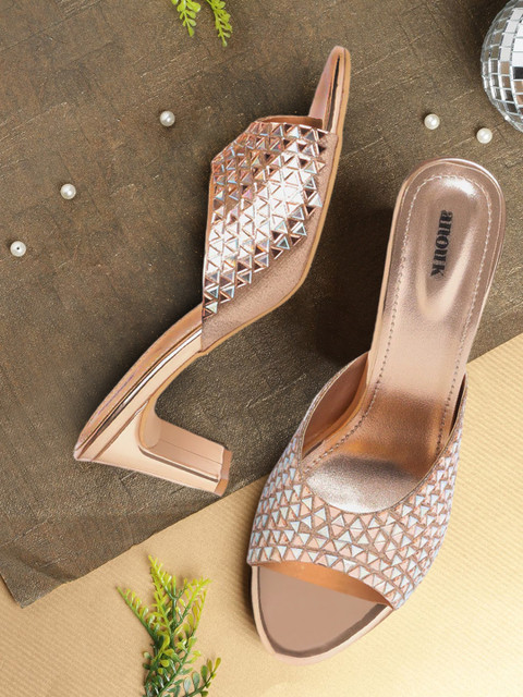 

Anouk Rose Gold-Toned Embellished Party Open-Toe Block Heels