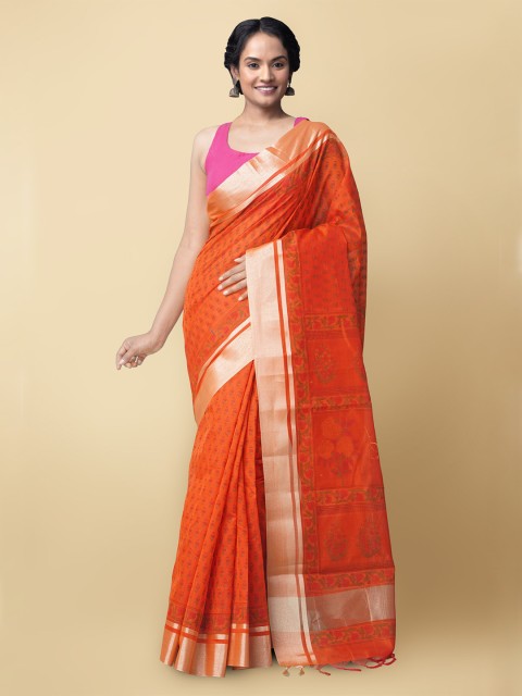 

Unnati Silks Women Orange Pure Vrinda Chanderi Sico Sustainable Saree