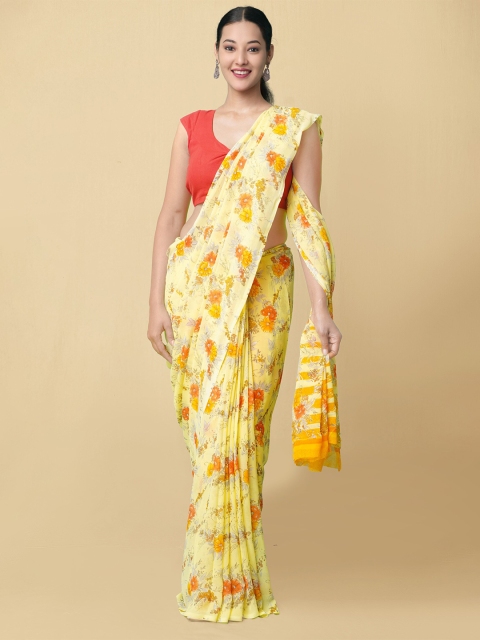 

Unnati Silks Yellow & Grey Floral Poly Chiffon Patola Saree