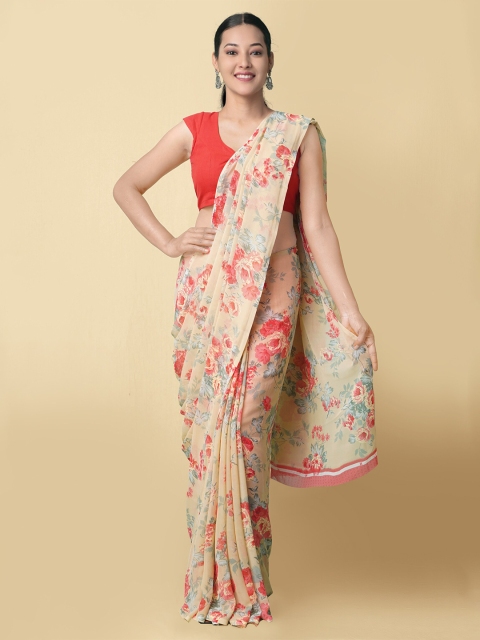 

Unnati Silks Pink Floral Poly Chiffon Patola Saree