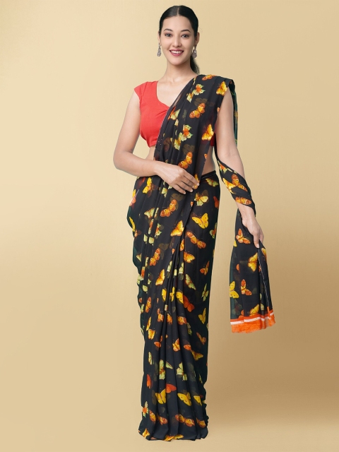

Unnati Silks Black & Yellow Butterfly Printed Poly Chiffon Patola Saree