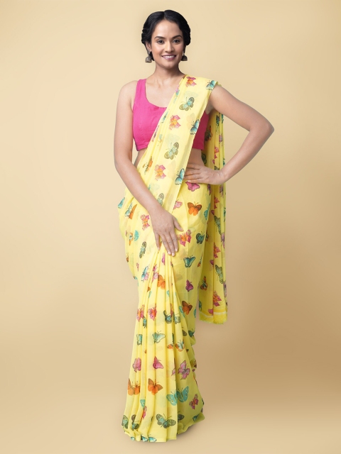 

Unnati Silks Yellow Butterfly Printed Poly Chiffon Patola Saree