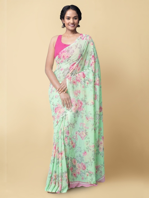 

Unnati Silks Sea Green Floral Poly Chiffon Patola Saree