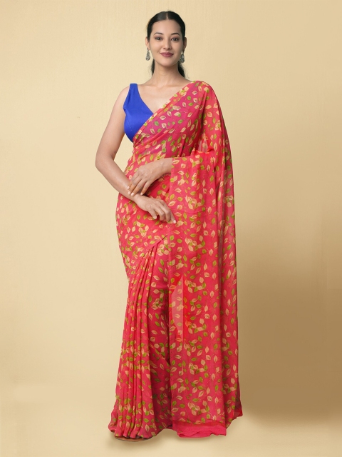 

Unnati Silks Red Floral Poly Chiffon Patola Saree