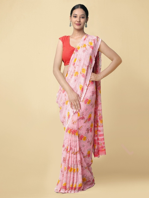 

Unnati Silks Pink Floral Poly Chiffon Patola Saree