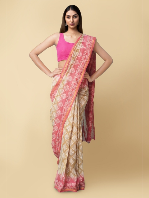 

Unnati Silks Brown & Pink Silk Cotton Chanderi Saree