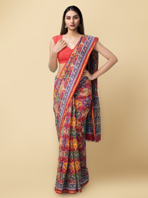 

Unnati Silks Women Multi Coloured Pure Rajkot Chanderi Sico Sustainable Saree, Red