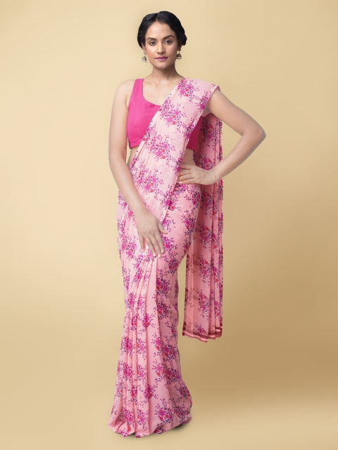 

Unnati Silks Pink Floral Chiffon Saree