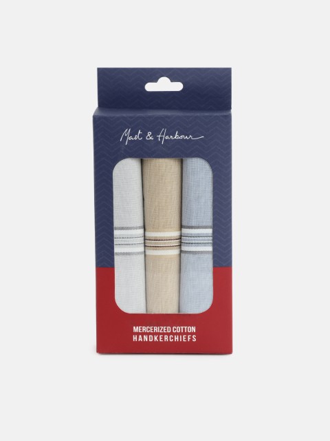 

Mast & Harbour Men Set of 3 Solid Beige & Blue Cotton Handkerchiefs