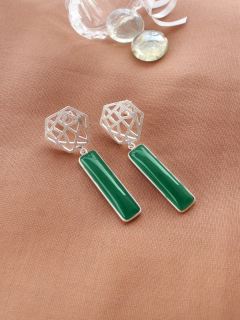 

ERILINE JEWELRY Boxy Earrings in 925 Sterling Silver with Green Onyx