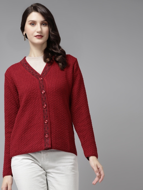 

Cayman Women Maroon Self-Design Woollen Cardigan